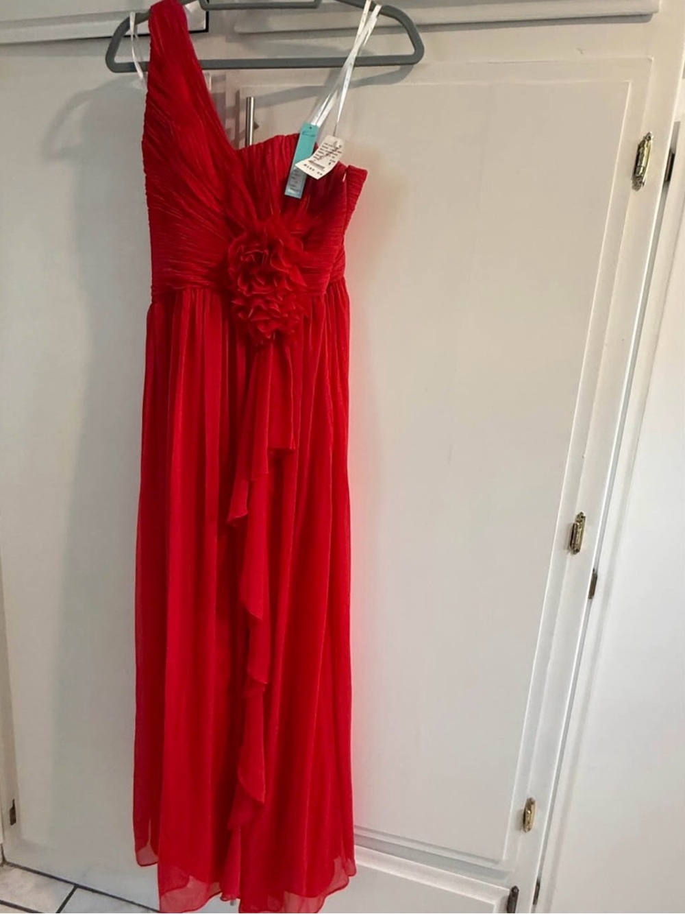 Camille La Vie Red One-Shoulder Ruffled red Chiffon Gown long dress